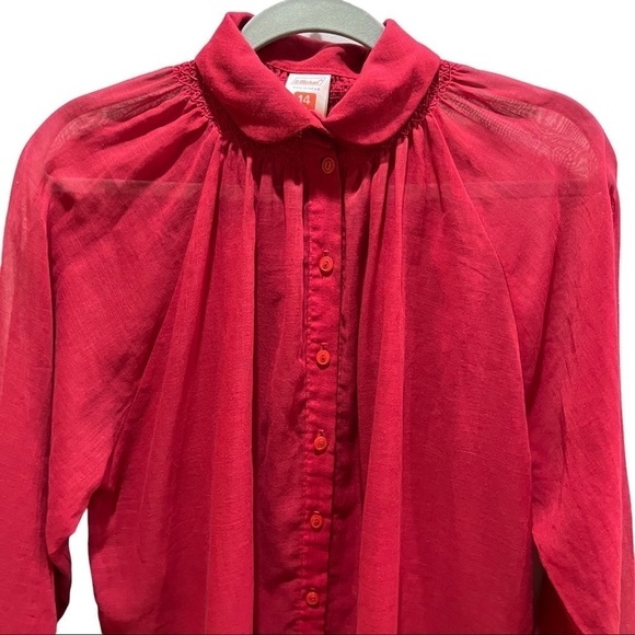 Vintage St. Michael 80’s Semi Sheer Cotton Blend Smocked Blouse Round Collar 10 - Picture 11 of 11